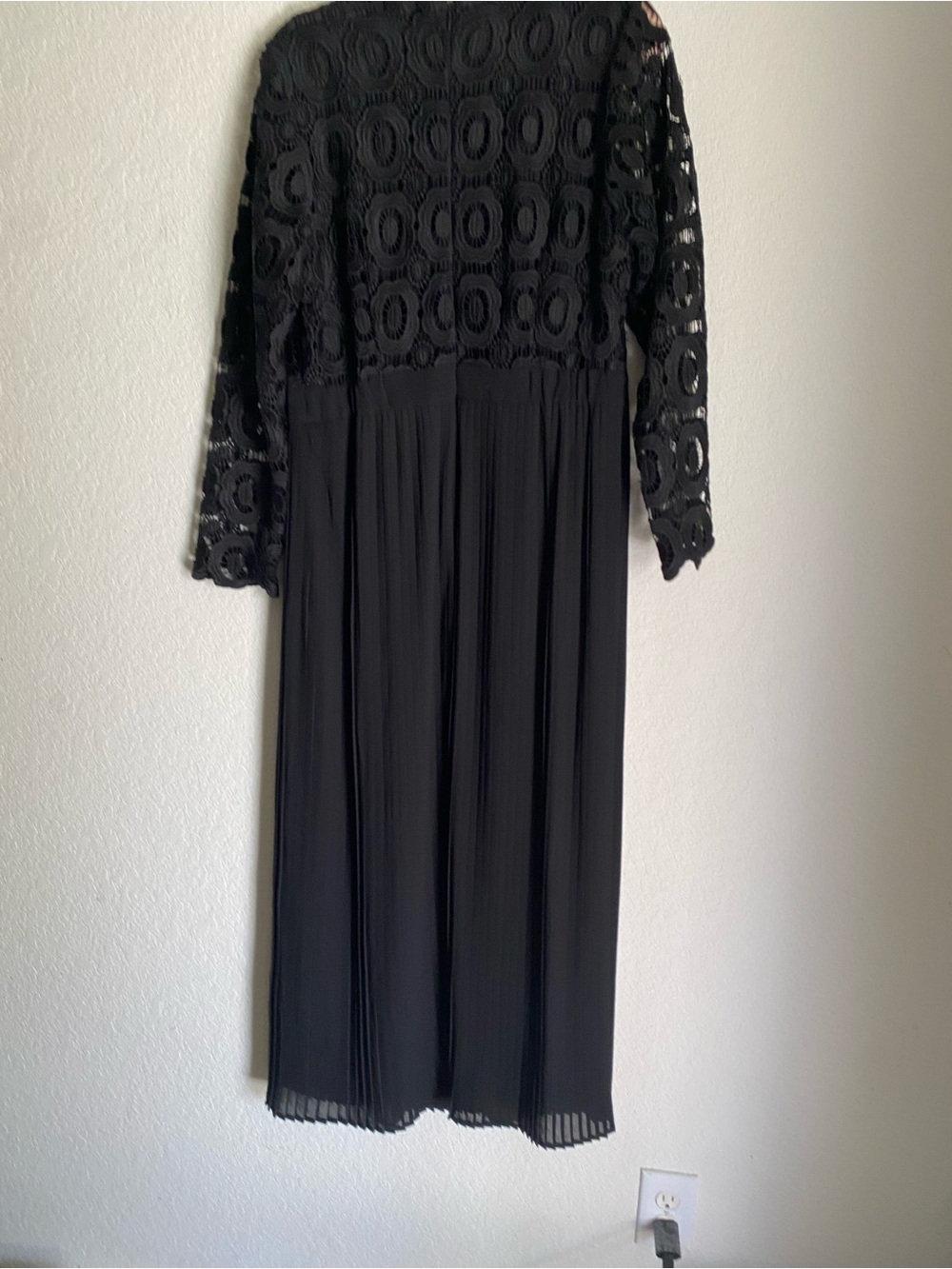ELOQUII Black Lace Long Sleeves Maxi Pleated Chiffon Skirt Formal Dress 14 New - Picture 12 of 14